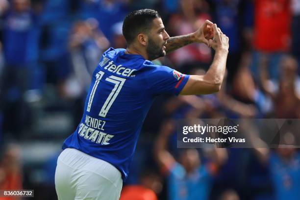 Edgar Mendez of Cruz Azul celebrates after scoring the opening goal of his team during the fifth round match between Cruz Azul and Atlas as part of...