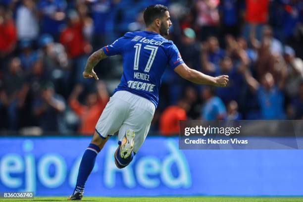 Edgar Mendez of Cruz Azul celebrates after scoring the opening goal of his team during the fifth round match between Cruz Azul and Atlas as part of...