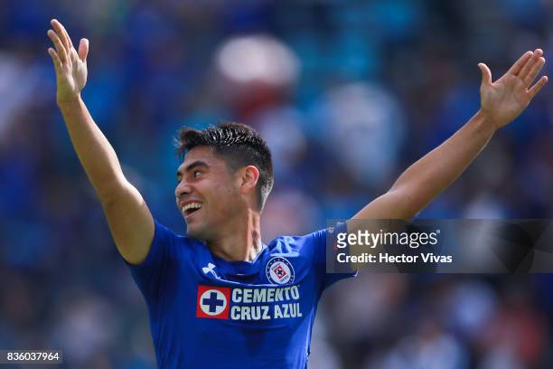 Felipe Mora of Cruz Azul celebrates after scoring the second goal of his team during the fifth round match between Cruz Azul and Atlas as part of the...