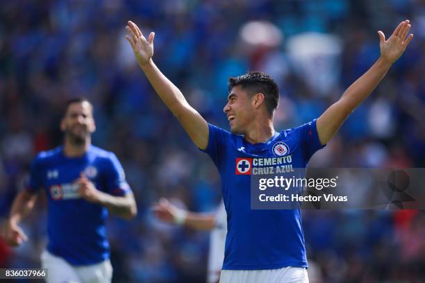 Felipe Mora of Cruz Azul celebrates after scoring the second goal of his team during the fifth round match between Cruz Azul and Atlas as part of the...