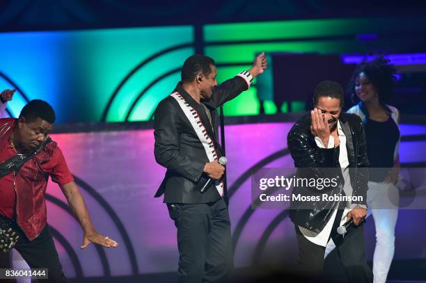 Tito Jackson, Jackie Jackson and Marlon Jackson of The Jacksons perform onstage at the 2017 Black Music Honors at Tennessee Performing Arts Center on...