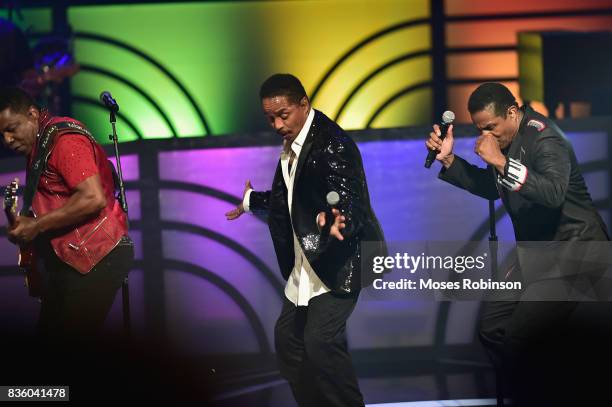 Tito Jackson, Jackie Jackson and Marlon Jackson of The Jacksons perform onstage at the 2017 Black Music Honors at Tennessee Performing Arts Center on...