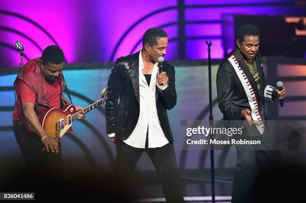 Tito Jackson, Jackie Jackson and Marlon Jackson of The Jacksons perform onstage at the 2017 Black Music Honors at Tennessee Performing Arts Center on...