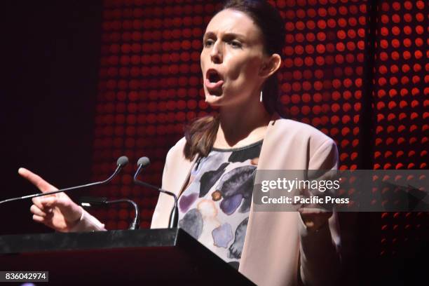 Labor Party leader Jacinda Ardern makes speech during the official campaign launch at Auckland Town Hall , New Zealand on Aug 20, 2017. Jacinda...