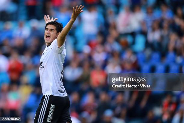 Jahir Barraza of Atlas reacts during the fifth round match between Cruz Azul and Atlas as part of the Torneo Apertura 2017 Liga MX at Azul Stadium on...