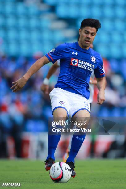 Francisco Silva of Cruz Azul drives the ball during the fifth round match between Cruz Azul and Atlas as part of the Torneo Apertura 2017 Liga MX at...