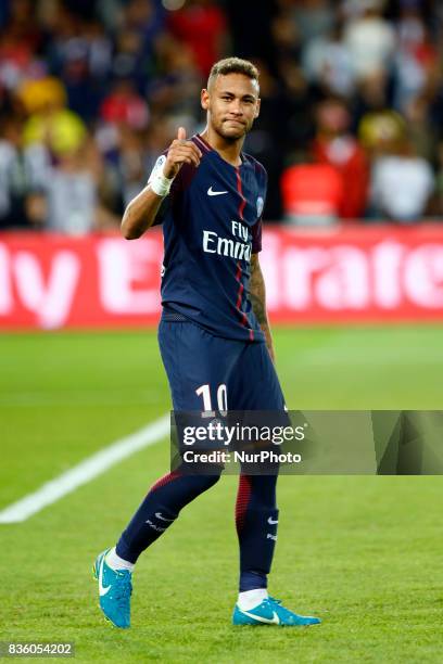 Paris Saint-Germain's Brazilian forward Neymar Jr attends the French championship L1 football match between Paris Saint-Germain and Toulouse, on...