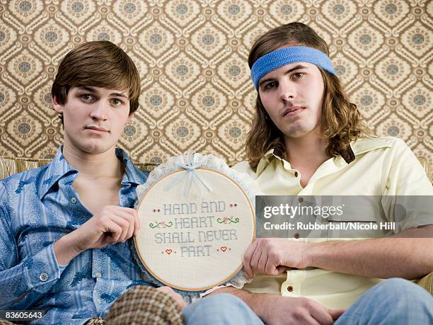 two men in retro clothing - cross stitch stock pictures, royalty-free photos & images