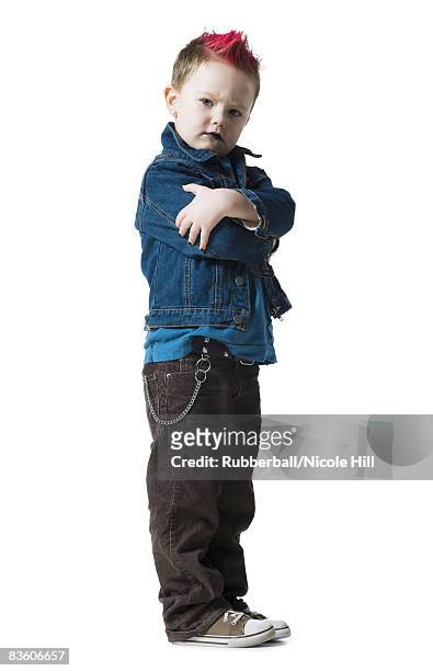 little boy in a jean jacket - little punk stock pictures, royalty-free photos & images