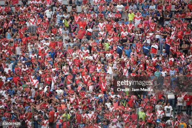 Fans of Veracruz cheer their team during the fifth round match between Veracruz and Queretaro as part of the Torneo Apertura 2017 Liga MX at Luis...
