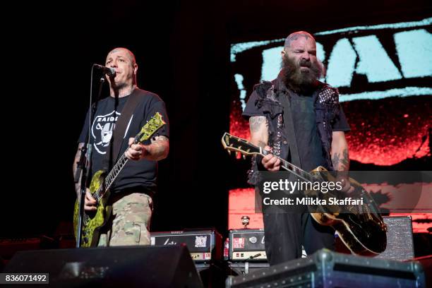Guitarist Lars Frederiksen and vocalist Tim Armstrong of Rancid perform at The Greek Theater on August 20, 2017 in Berkeley, California.