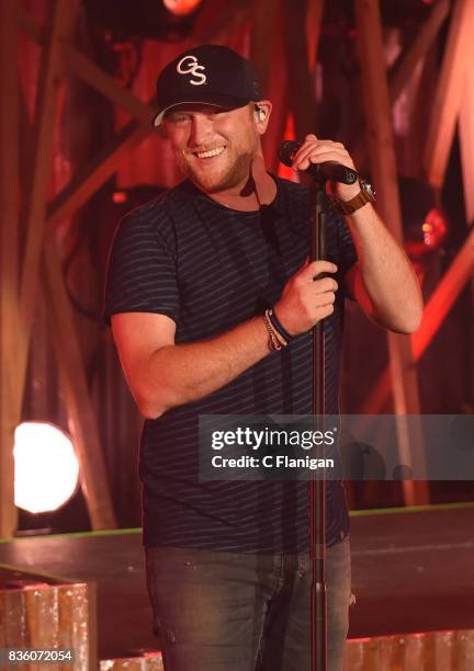 Cole Swindell performs during the 'What The Hell' world tour at Shoreline Amphitheatre on August 20, 2017 in Mountain View, California.