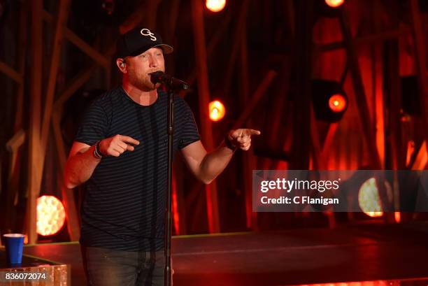 Cole Swindell performs during the 'What The Hell' world tour at Shoreline Amphitheatre on August 20, 2017 in Mountain View, California.