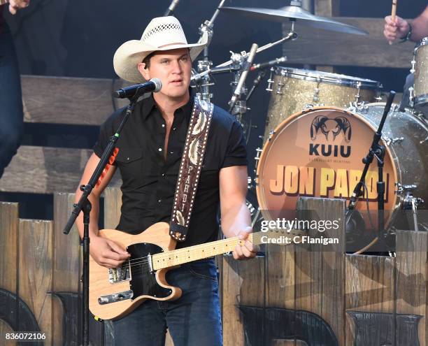 Jon Pardi performs during the 'What The Hell' world tour at Shoreline Amphitheatre on August 20, 2017 in Mountain View, California.