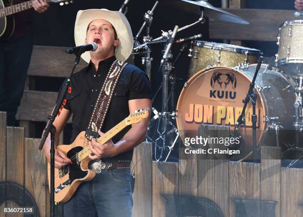 Jon Pardi performs during the 'What The Hell' world tour at Shoreline Amphitheatre on August 20, 2017 in Mountain View, California.