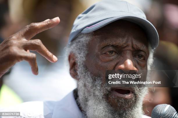 Activist, Dick Gregory spoke at a "Justice for Trayvon" vigil, sponsored by The National Action Network in front of the E. Barrett Prettyman Federal...