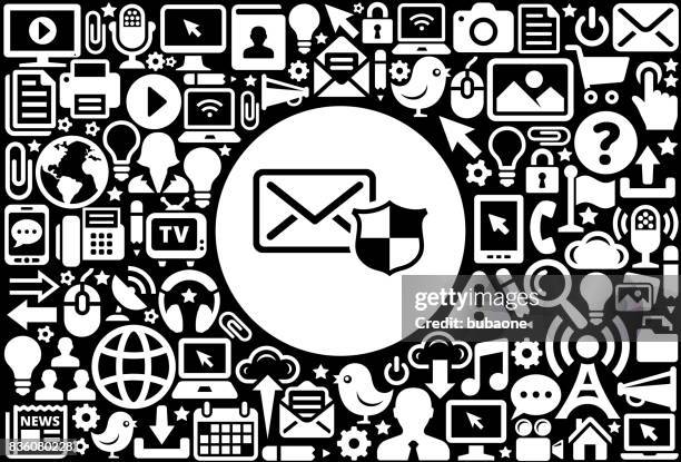 letter & shield icon black and white internet technology background - click send stock illustrations