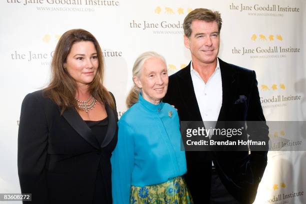 Actor Pierce Brosnan appears with his wife Keely Shay Brosnan and primatologist Jane Goodall at the Jane Goodall Institute's second annual Global...