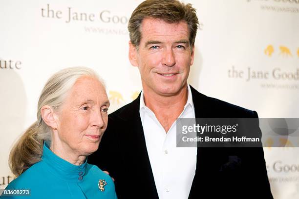 Actor Pierce Brosnan appears with primatologist Jane Goodall at the Jane Goodall Institute's second annual Global Leadership Awards on November 7,...