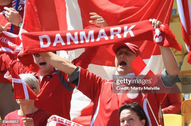 Fans of Denmark during the FIFA U-17 Women`s World Cup Quarter final match between Denmark and Korea at the Westpac Stadium on November 8, 2008 in...