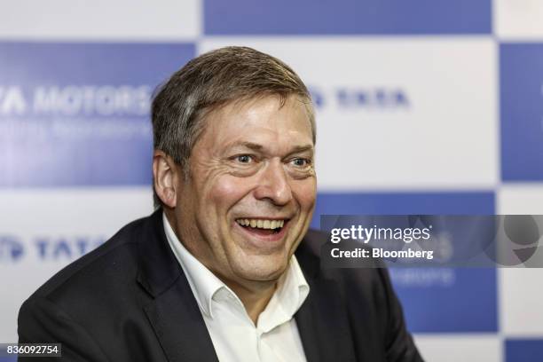 Guenter Butschek, chief executive officer of Tata Motors Ltd., reacts during a news conference in Mumbai, India, on Monday, Aug 21, 2017. Tata Motors...