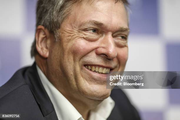 Guenter Butschek, chief executive officer of Tata Motors Ltd., reacts during a news conference in Mumbai, India, on Monday, Aug 21, 2017. Tata Motors...