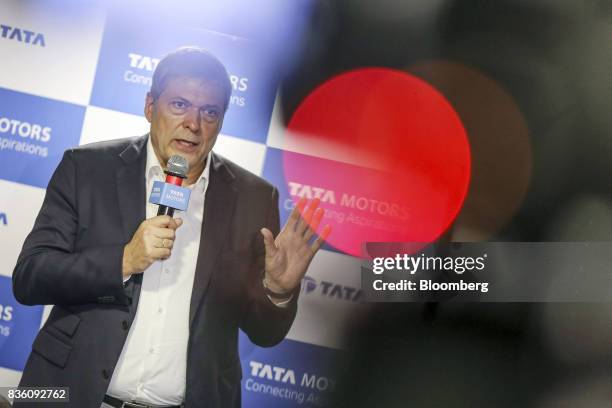 Guenter Butschek, chief executive officer of Tata Motors Ltd., speaks during a news conference in Mumbai, India, on Monday, Aug 21, 2017. Tata Motors...