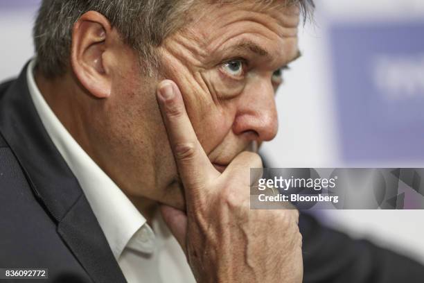 Guenter Butschek, chief executive officer of Tata Motors Ltd., listens during a news conference in Mumbai, India, on Monday, Aug 21, 2017. Tata...