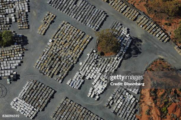 Trays of core samples line the core yard at Evolution Mining Ltd.'s gold operations in this aerial photograph taken above Mungari, Australia, on...