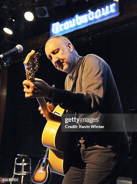 Musician Pete Townshend performs at Rachel Fuller's "In The Attic", presented by Best Buy, at the Troubador on November 7, 2008 in West Hollywood,...