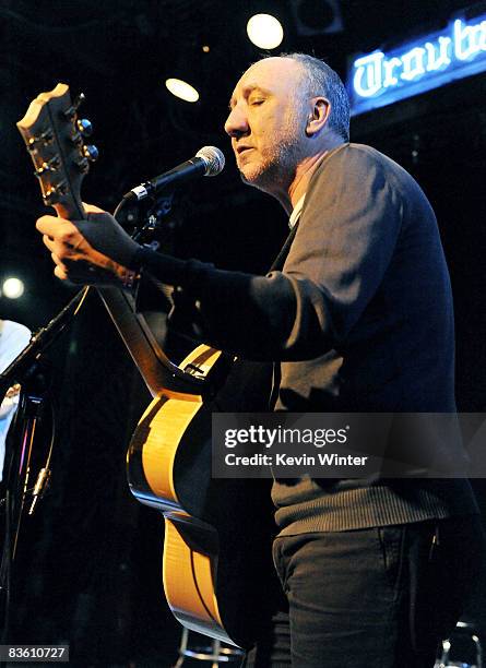 Musician Pete Townshend performs at Rachel Fuller's "In The Attic", presented by Best Buy, at the Troubador on November 7, 2008 in West Hollywood,...