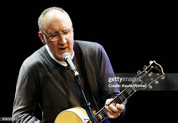 Musician Pete Townshend performs at Rachel Fuller's "In The Attic", presented by Best Buy, at the Troubador on November 7, 2008 in West Hollywood,...