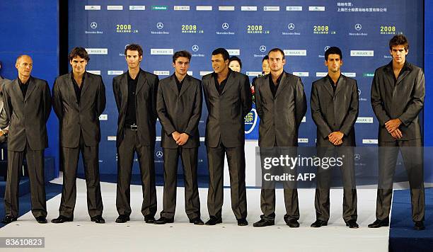 Tennis players Nikolay Davydenko of Russia, Roger Federer of Switzerland, Andy Murray of Britain, Gilles Simon of France, Jo-Wilfried Tsonga of...