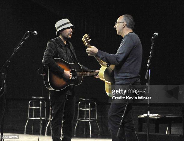 Musicians Jakob Dylan and Pete Townshend perform at Rachel Fuller's "In The Attic", presented by Best Buy, at the Troubador on November 7, 2008 in...