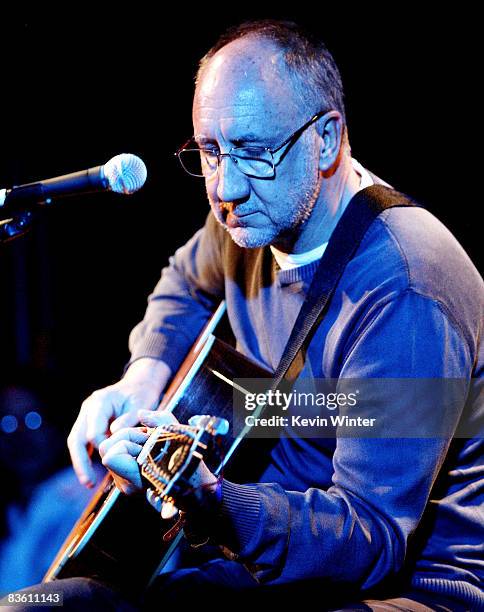 Musician Pete Townshend performs at Rachel Fuller's "In The Attic", presented by Best Buy, at the Troubador on November 7, 2008 in West Hollywood,...