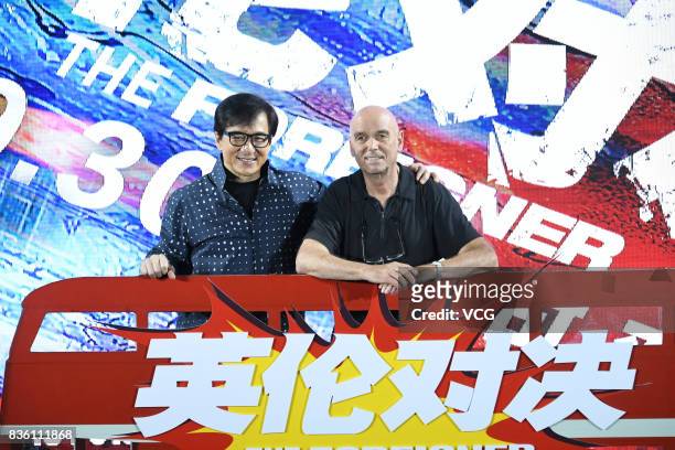 Actor Jackie Chan and director Martin Campbell attend "The Foreigner" press conference on August 21, 2017 in Beijing, China.