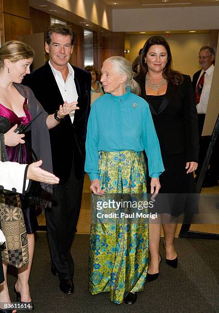 Pierce Brosnan, Jane Goodall and Keely Shaye Smith arrive at the 2nd Annual Jane Goodall Institute Global Leadership Awards at the Ronald Reagan...
