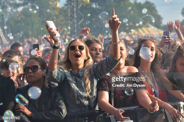 Festival goers enjoy the atmosphere during V Festival 2017 at Hylands Park on August 19, 2017 in Chelmsford, England.