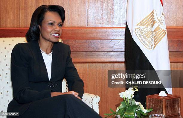 Secretary of State Condoleezza Rice speaks during her meeting with Egyptian Foreign Minister Ahmed Abul Gheit in the Red Sea resort of Sharm...