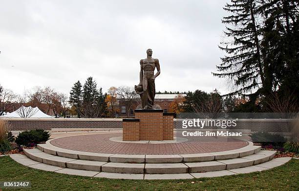 The Spartan statue is seen prior to the game between the Michigan State Spartans and the Purdue Boilermakers at Spartan Stadium on November 8, 2008...