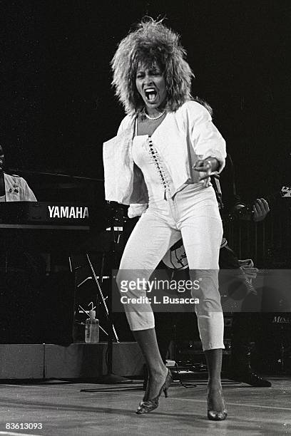 American vocalist Tina Turner performs in concert, New York, New York, circa 1988.