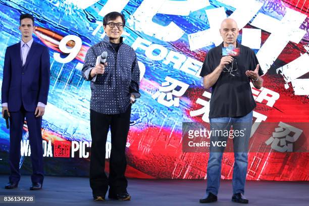 Actor Jackie Chan and director Martin Campbell attend "The Foreigner" press conference on August 21, 2017 in Beijing, China.