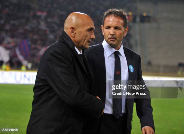 Luciano Spalletti, manager of Roma and Sinisa Mihajlovic, manager of Bologna, before the Serie A match between Bologna and Roma at the Stadio...