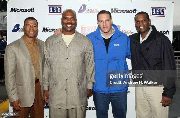 Former NFL players John Booty, Fred Baxter, Christian Peter and Burgess Owens attends a U.S. Coast Guard tour of New York Harbor during "A Salute To...