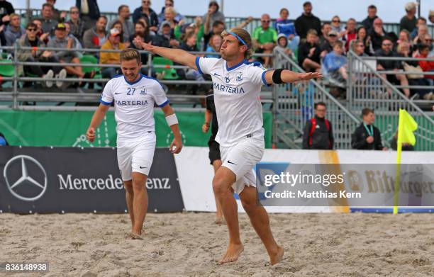 Christoph Thuerk of Rostock jubilates after scoring a goal during the final match between Rostocker Robben and Ibbenbuerener BSC on day 2 of the 2017...