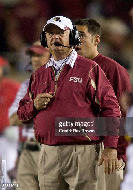 Head coach Bobby Bowden of the Florida State Seminoles walks the sidelines against the Clemson Tigers at Doak Campbell Stadium on November 8, 2008 in...