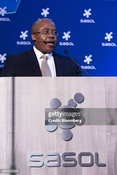 Bongani Nqwababa, co-chief executive officer of Sasol Ltd., speaks during a news conference at the company's headquarters in Johannesburg, South...