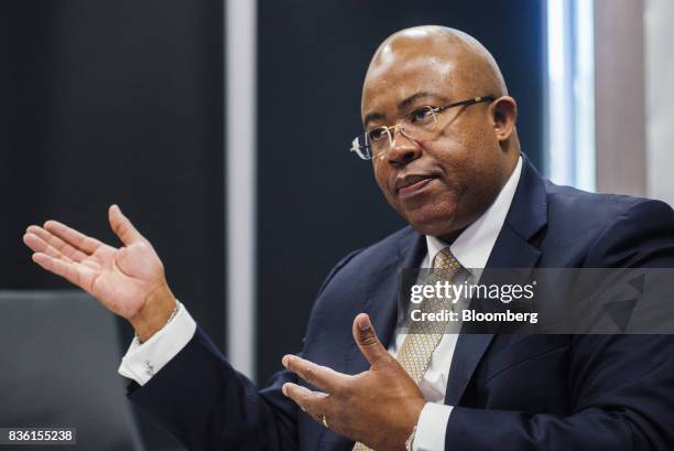 Bongani Nqwababa, co-chief executive officer of Sasol Ltd., gestures as he speaks during an interview at the company's headquarters in Johannesburg,...