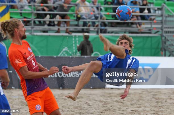 Javi Garcia Perez of Wuppertal battles for the ball with Joel Nisslein of Berlin during the 3rd place match between Hertha BSC and Wuppertaler SV on...