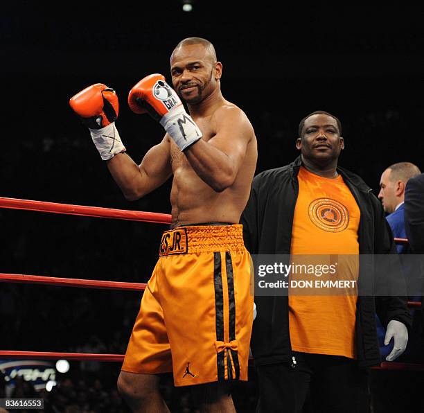 Roy Jones Jr of the US stands in the ring prior to his light-heavyweight showdown with Welshman Joe Calzaghe at Madison Square Garden on November 8,...